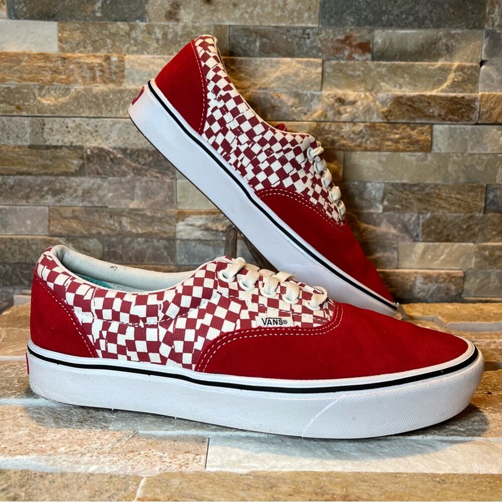 Vans Tear Check ComfyCush Suede Red/White Lace Up Shoes Men’s 8 Women’s 9.5